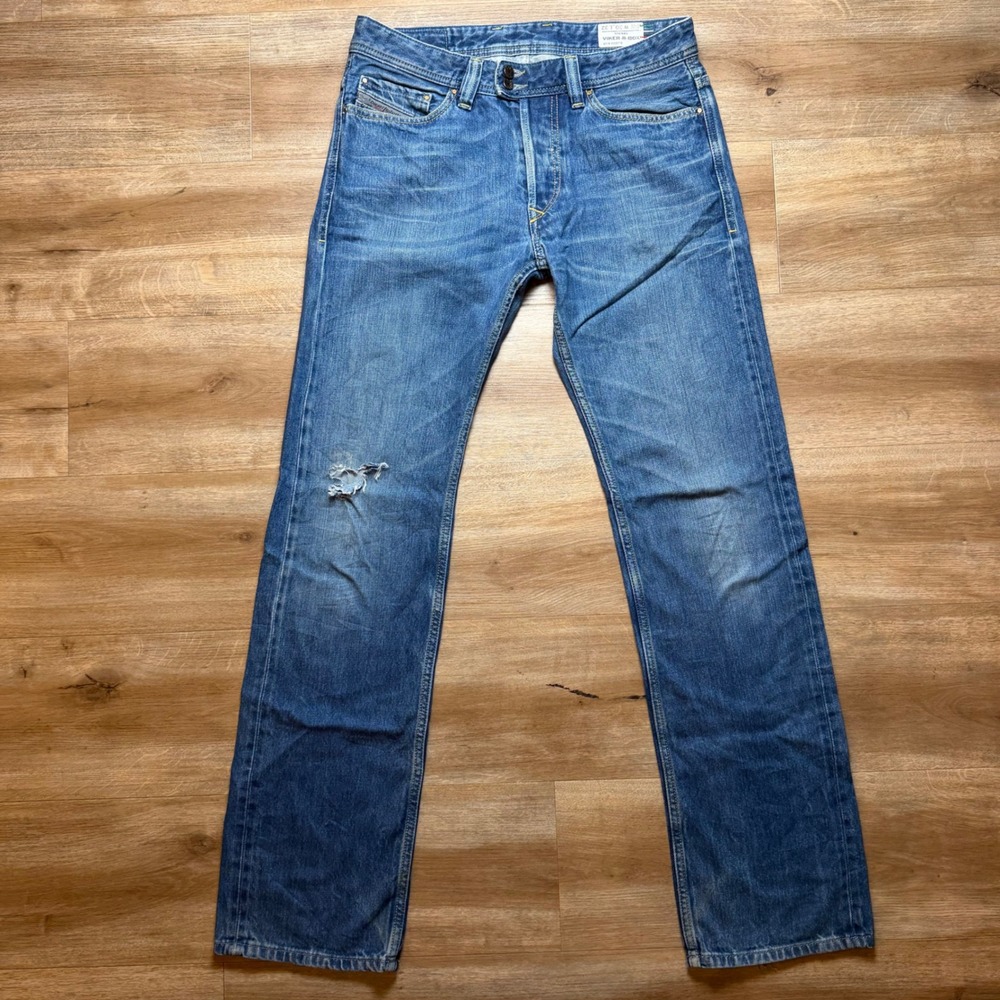 Diesel Viker-R-Box Jeans Mens 30x32 Blue Straight Leg Distressed Made in Italy